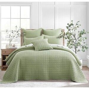 Levtex Home Mills Waffle King Bedspread & 2 Shams Desert Sage Cotton Green New